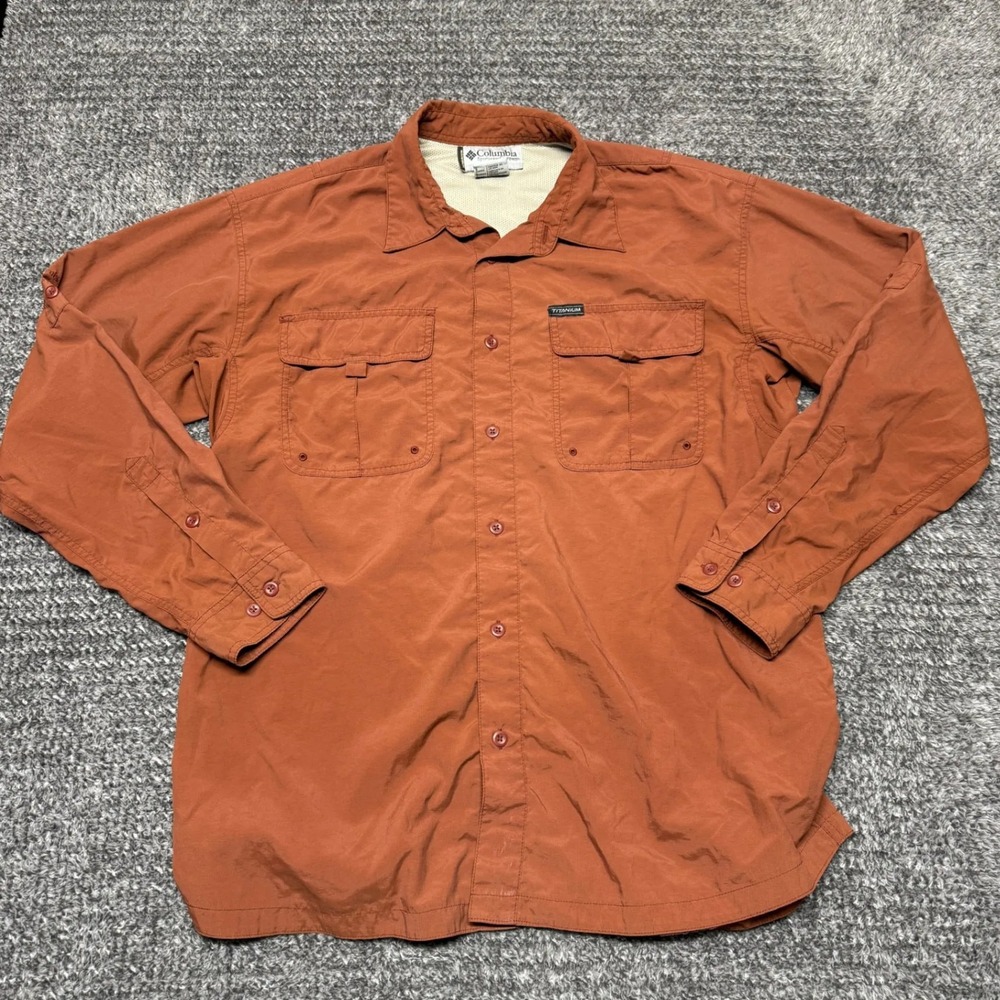 Columbia‎ Titanium Mens Long Sleeve Fishing Shirt L Burnt Orange Vented Outdoor